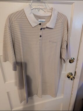 Columbia Beige and White Striped Polo